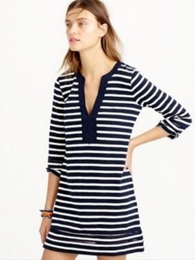 J. Crew navy blue and white striped tunic mini dress